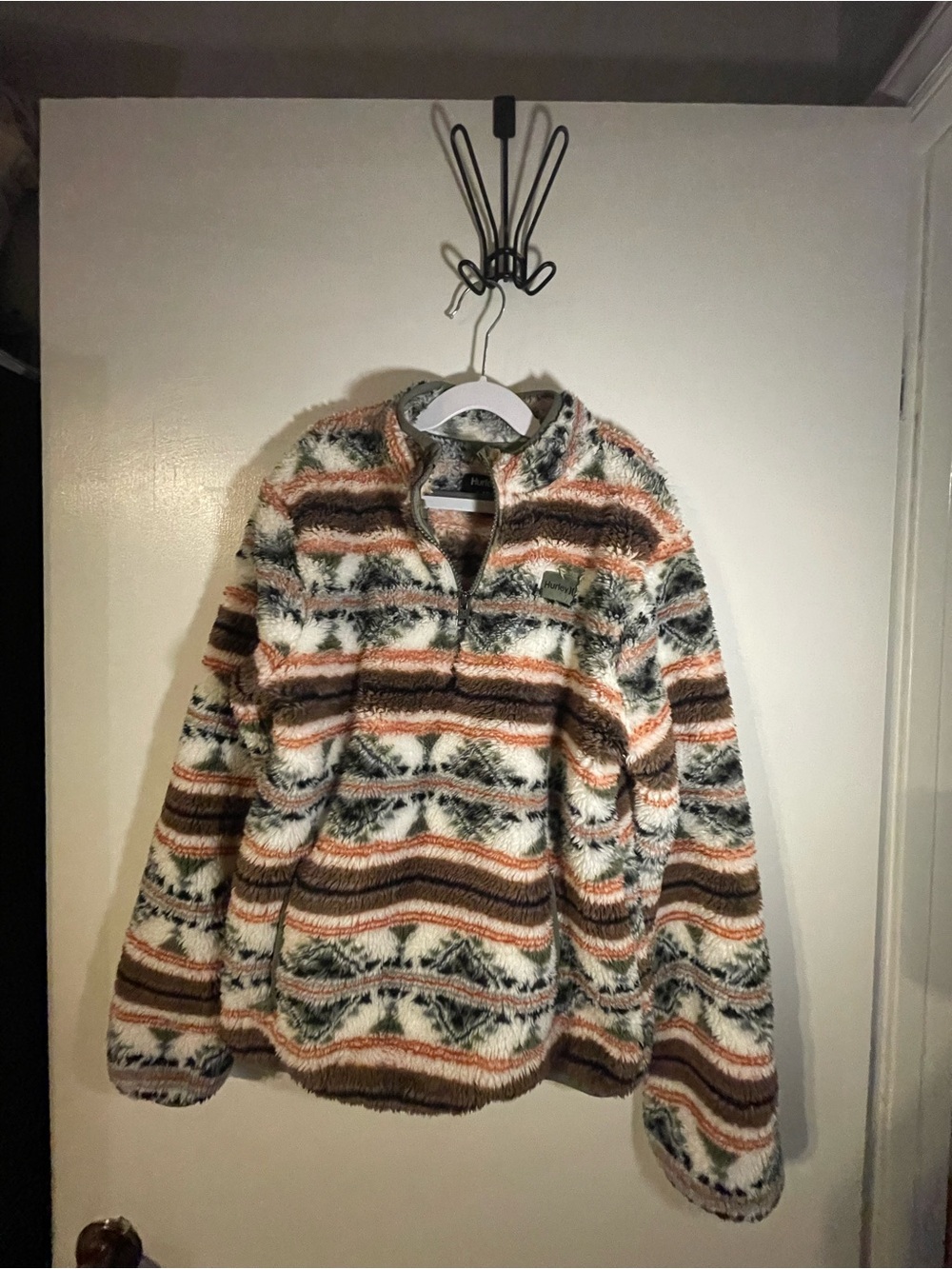 Hurley Cozy Striped Sherpa Pullover Sweater - Multi Brown